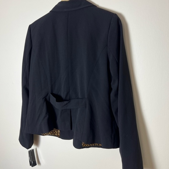 AGB Women Black Blazer Jacket 14 Leopard Business Casual Button Work Preppy - Picture 14 of 16